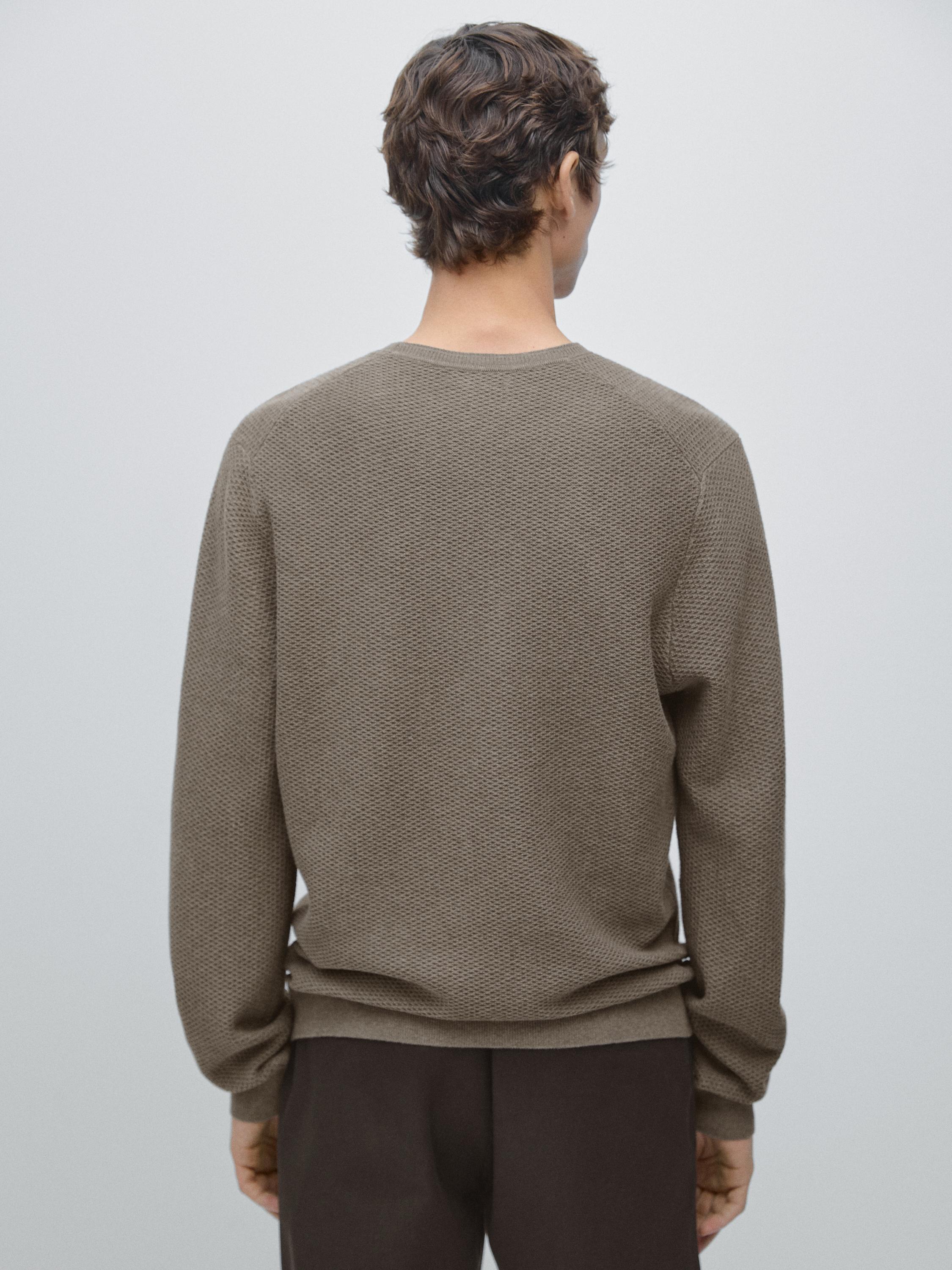 Textured cotton blend knit sweater